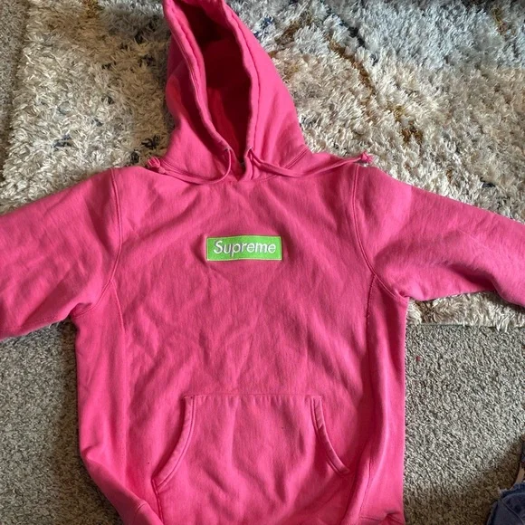 Supreme Hot Pink Hoodie with Green Box Logo - Picture 7 of 7